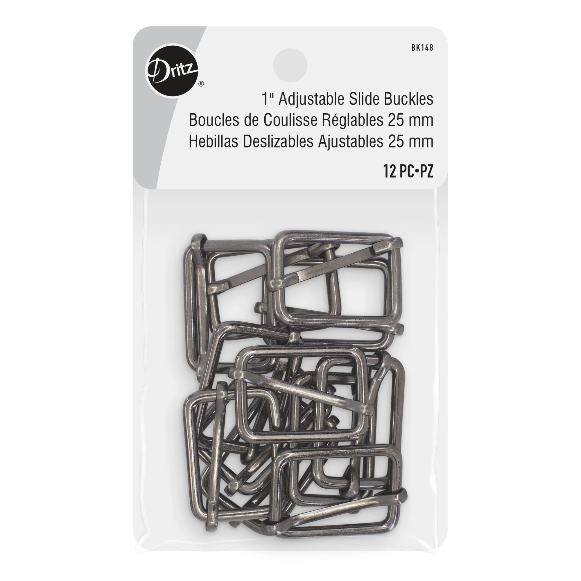1" Adjustable Slide Buckles, Gunmetal, 12 pc