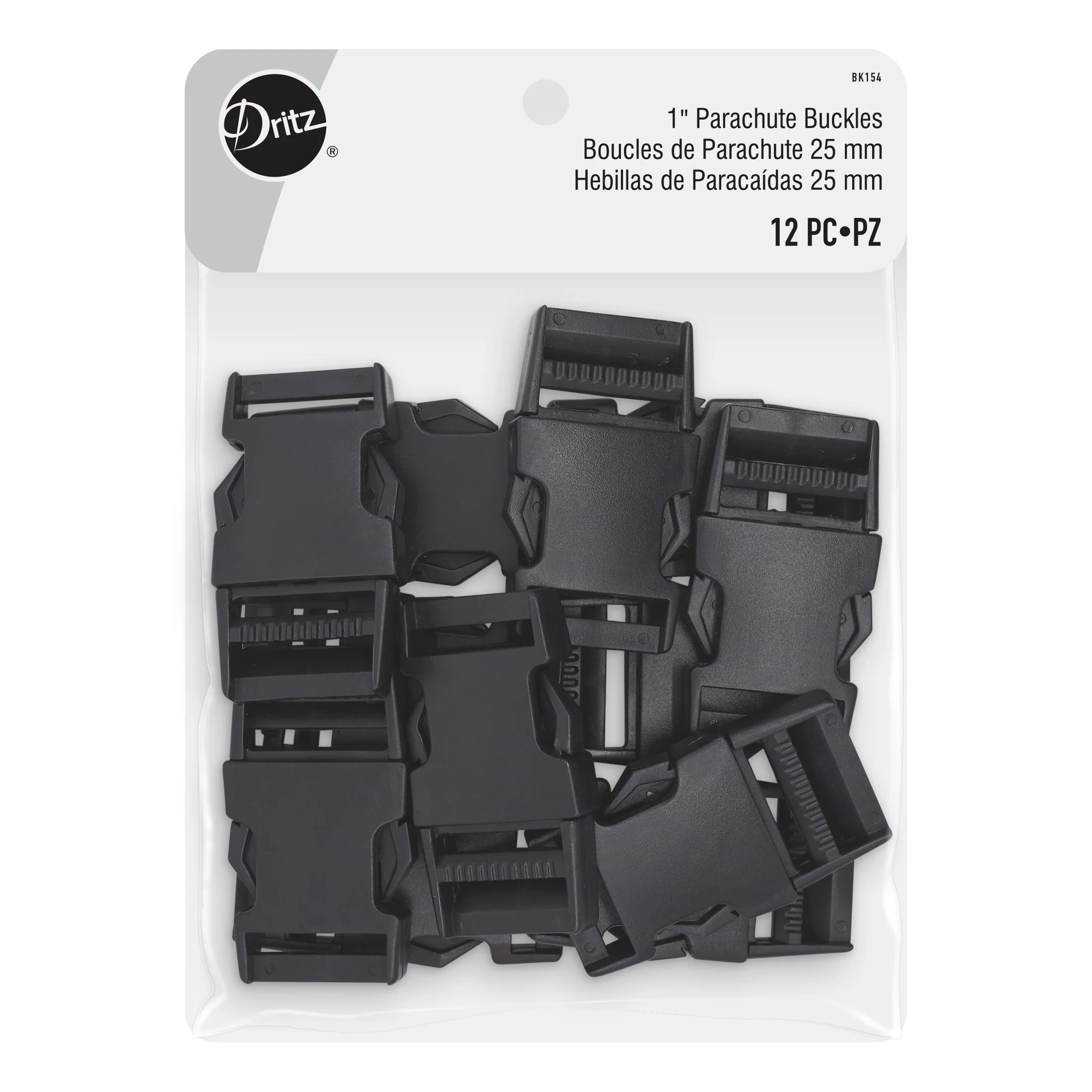 1" Parachute Buckles, Black, 12 pc