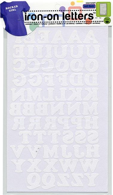 Soft Flock Iron-On Letters, 1 Sheet, White