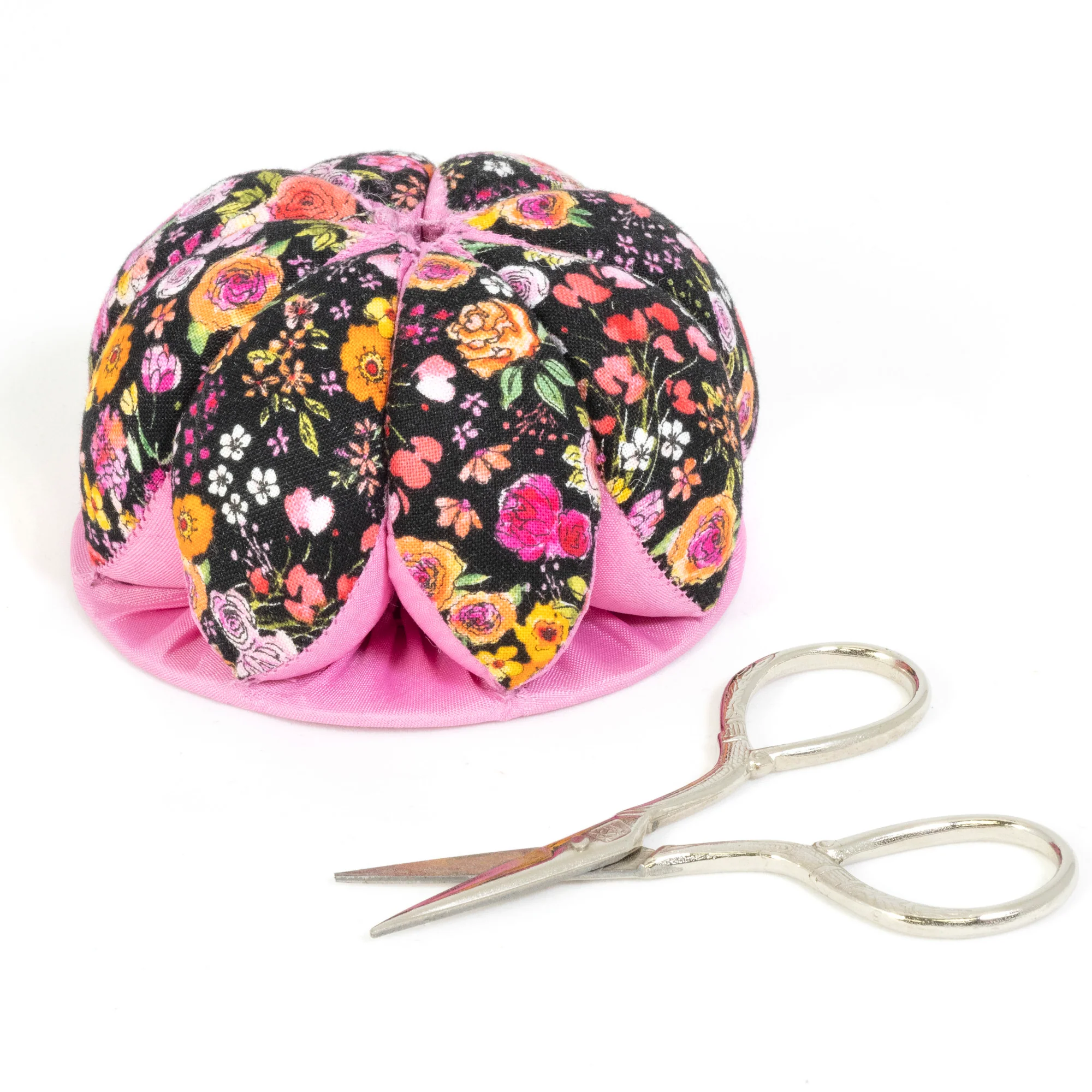 Pin Cushion with Scissors, Black Floral - Image 3