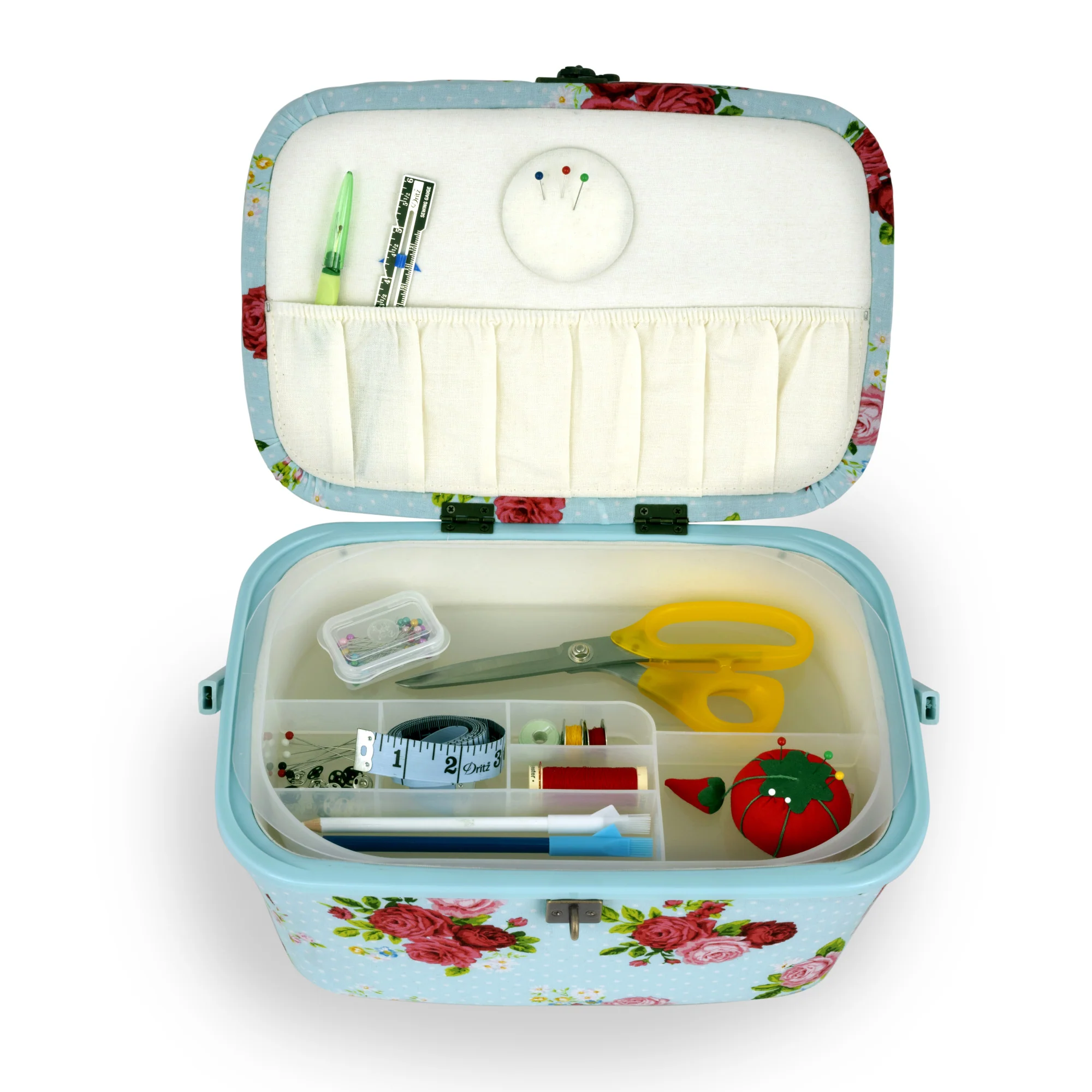 Oval Sewing Basket, Large, Blue Floral - Image 3