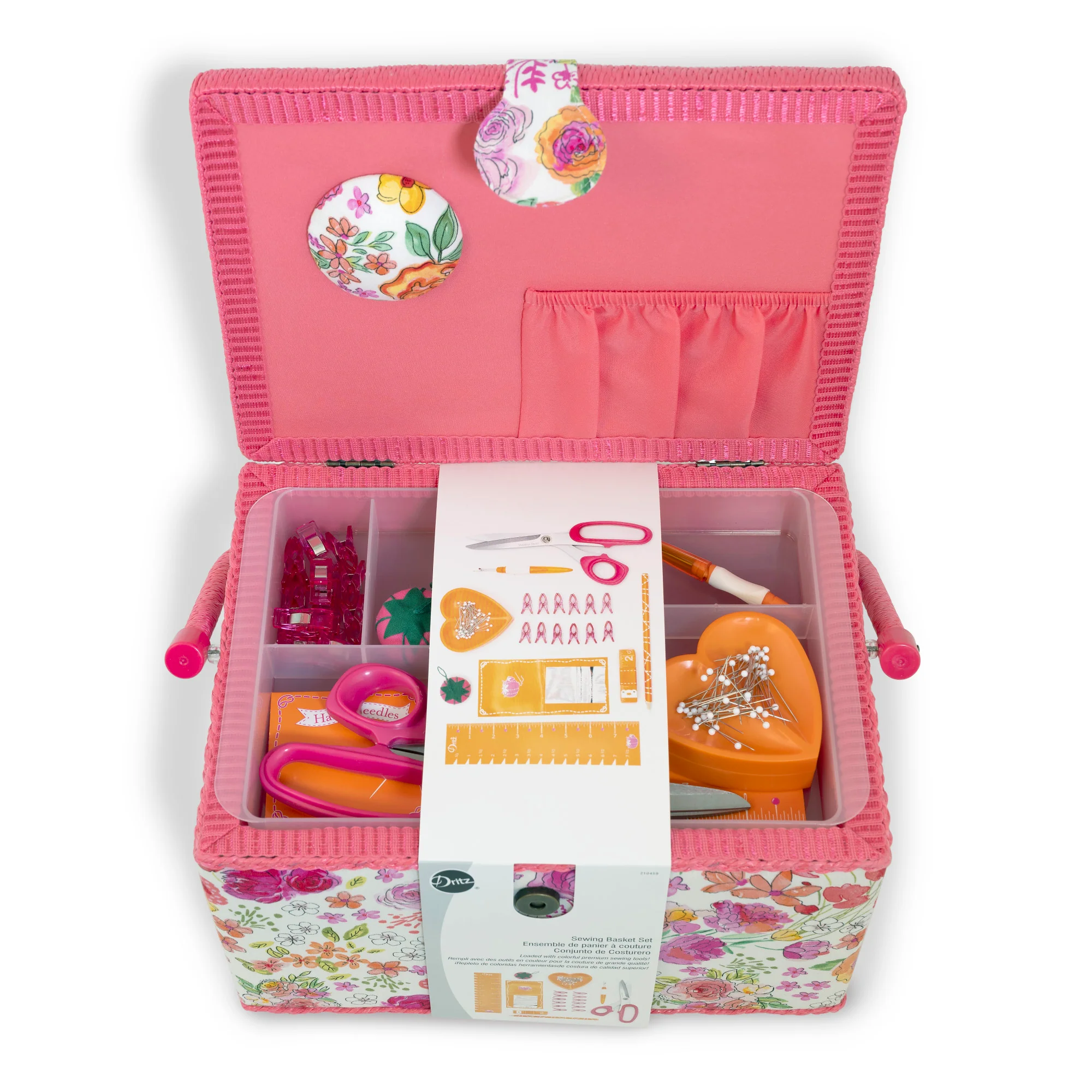 Sewing Basket Kit, Pink & Orange, Large - Image 4